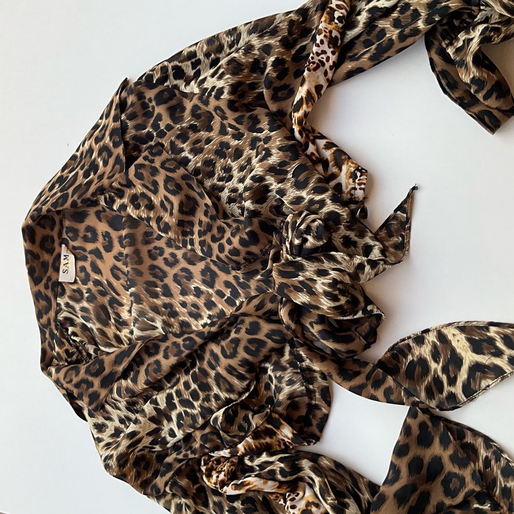 Vintage Neutral Leopard Print Long Sleeve Blouse WOmens Sz S Made in USA - Picture 8 of 16